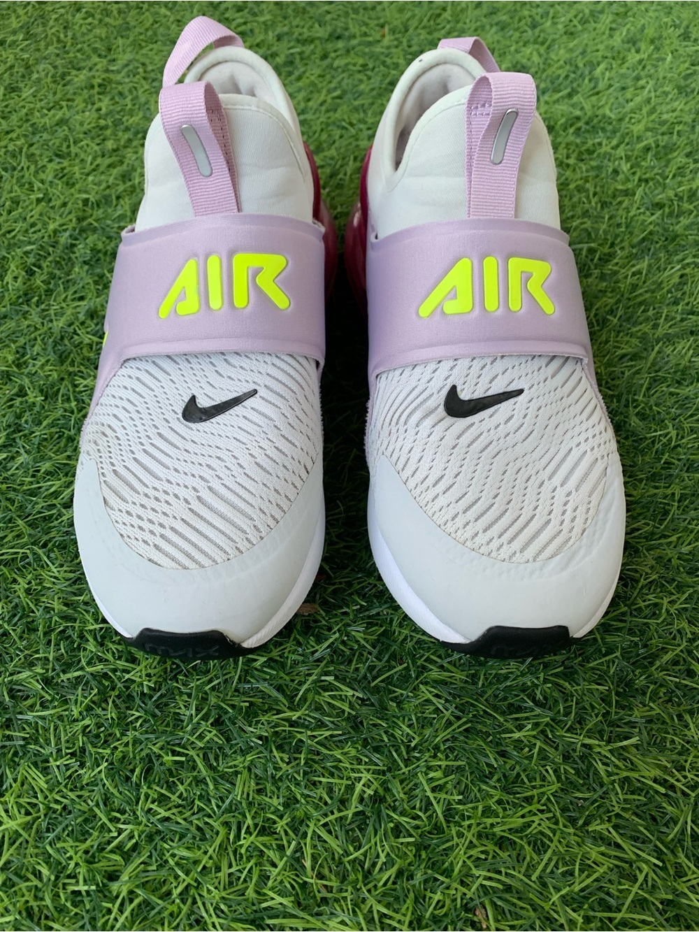 Nike Kids Slip-On Sneakers in White, Pink and Neon Yellow